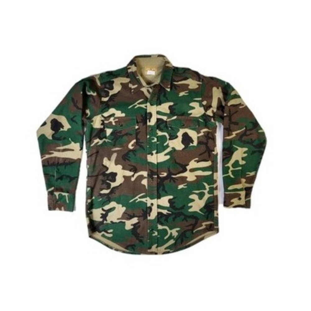Vintage Melton Deerskin Button Shirt Men's Size Tall Large Camo Hunting USA Made